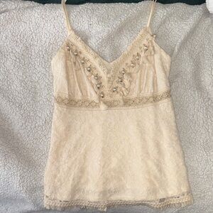 VENUS Cream Lace Embellished Top